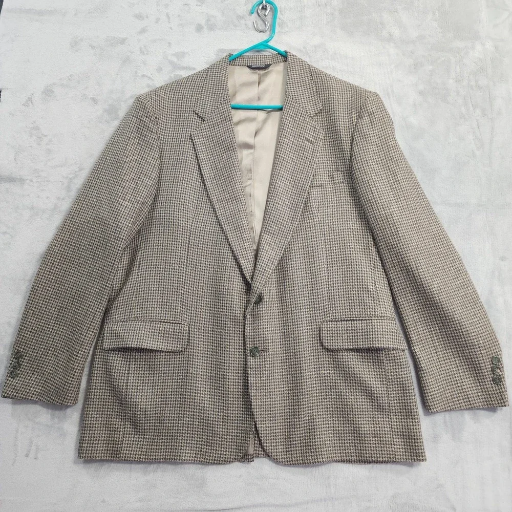 Vintage New England Collection Sport Coat Men 46L Brown Houndstooth Tweed Blazer